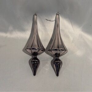 Vintage Giant Glass Top Christmas Ornaments Silver Platinum Blown Glass-A Pair